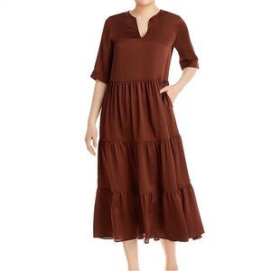 Lafayette 148 Selma Tiered Midi Dress Size M Quiet Luxury Pockets In Copper Dust